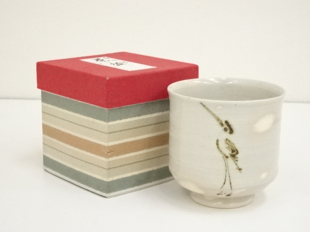 JAPANESE TEA CEREMONY / TEA BOWL CHAWAN / STANDING CRANE 